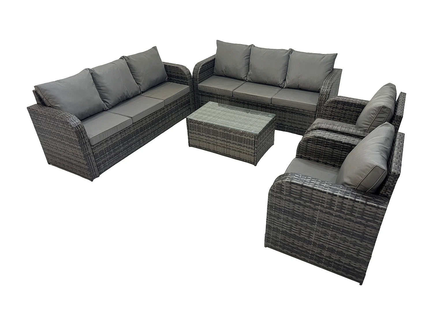 Rattan Gartenmöbel Sofa Set Tisch & Stühle Set mit 3-Sitzer Sofa Liegestühle Dunkelgrau Gemischt