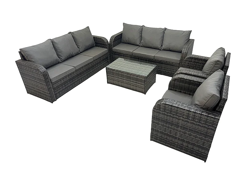 Rattan Gartenmöbel Sofa Set Tisch & Stühle Set mit 3-Sitzer Sofa Liegestühle Dunkelgrau Gemischt