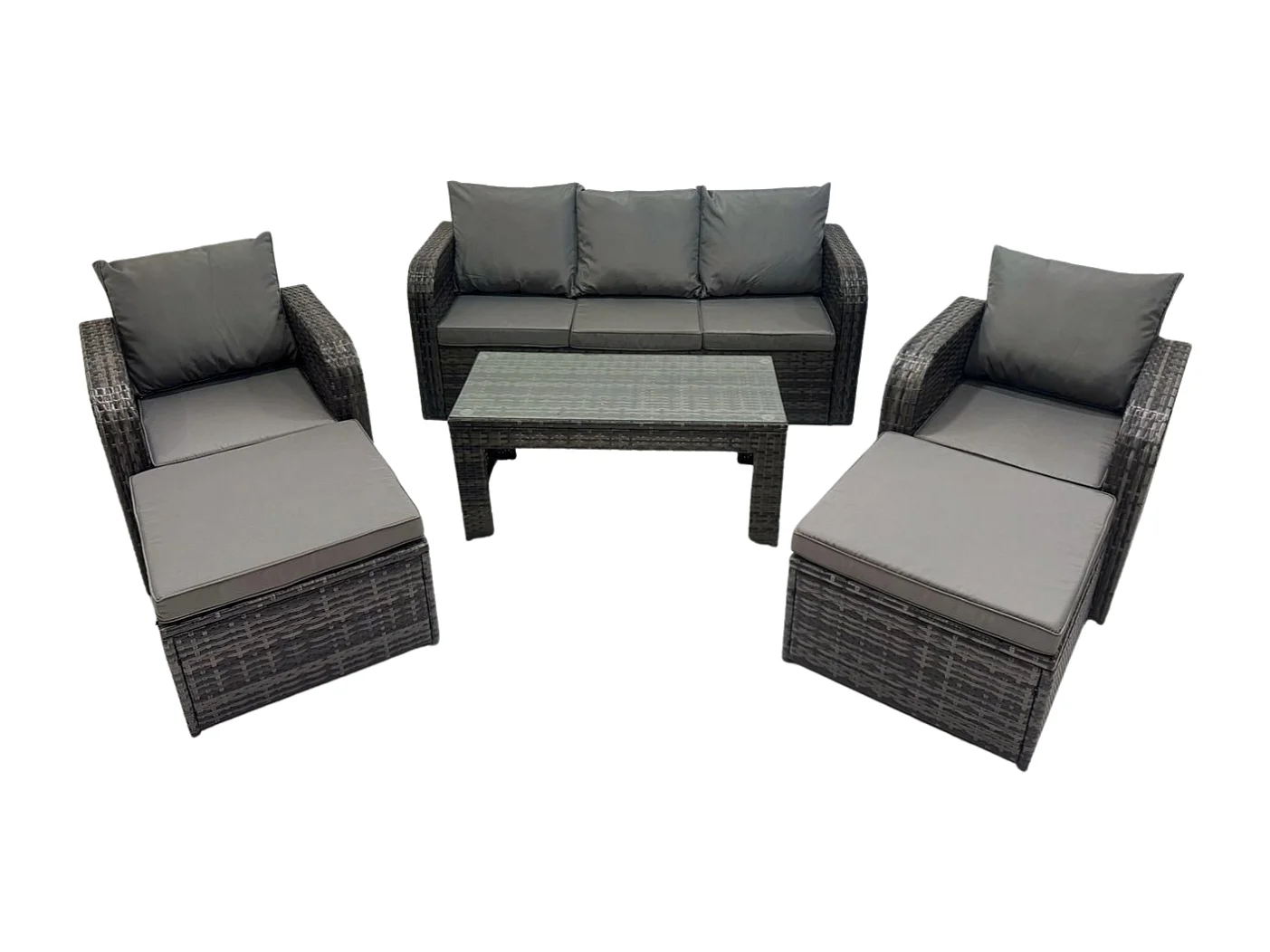 7 places Ensemble de Meubles de Jardin avec Table basse rectangulaire Chaise inclinable 2 Grand tabourets