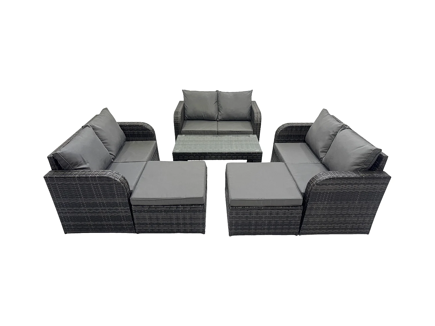 Ensemble de Meubles de Jardin avec Table basse rectangulaire Chaise inclinable Canapé d'amour 2 Grand tabourets
