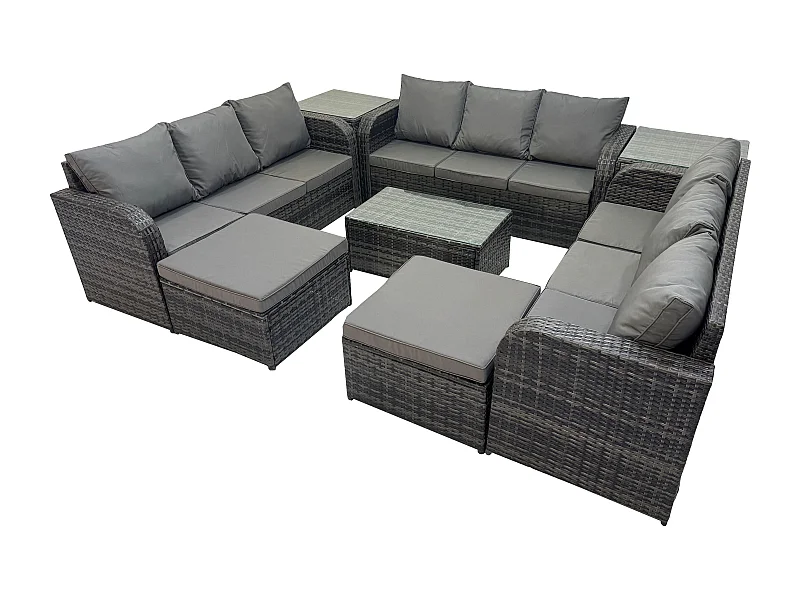 Gartenmöbel-Sets 11-Sitzer Polyrattan Möbel Sofa Sets mit Rechteckiger Couchtisch 3-Sitzer Sofa 2 Beistelltischen 2 hohen Hockern Dunkelgrau Gemischt