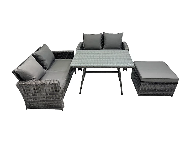 Gartenmöbelset 4 Stücke Polyrattan Garten Sofa im Freien mit 2 Großer Hockern Dunkelgrau Gemischt