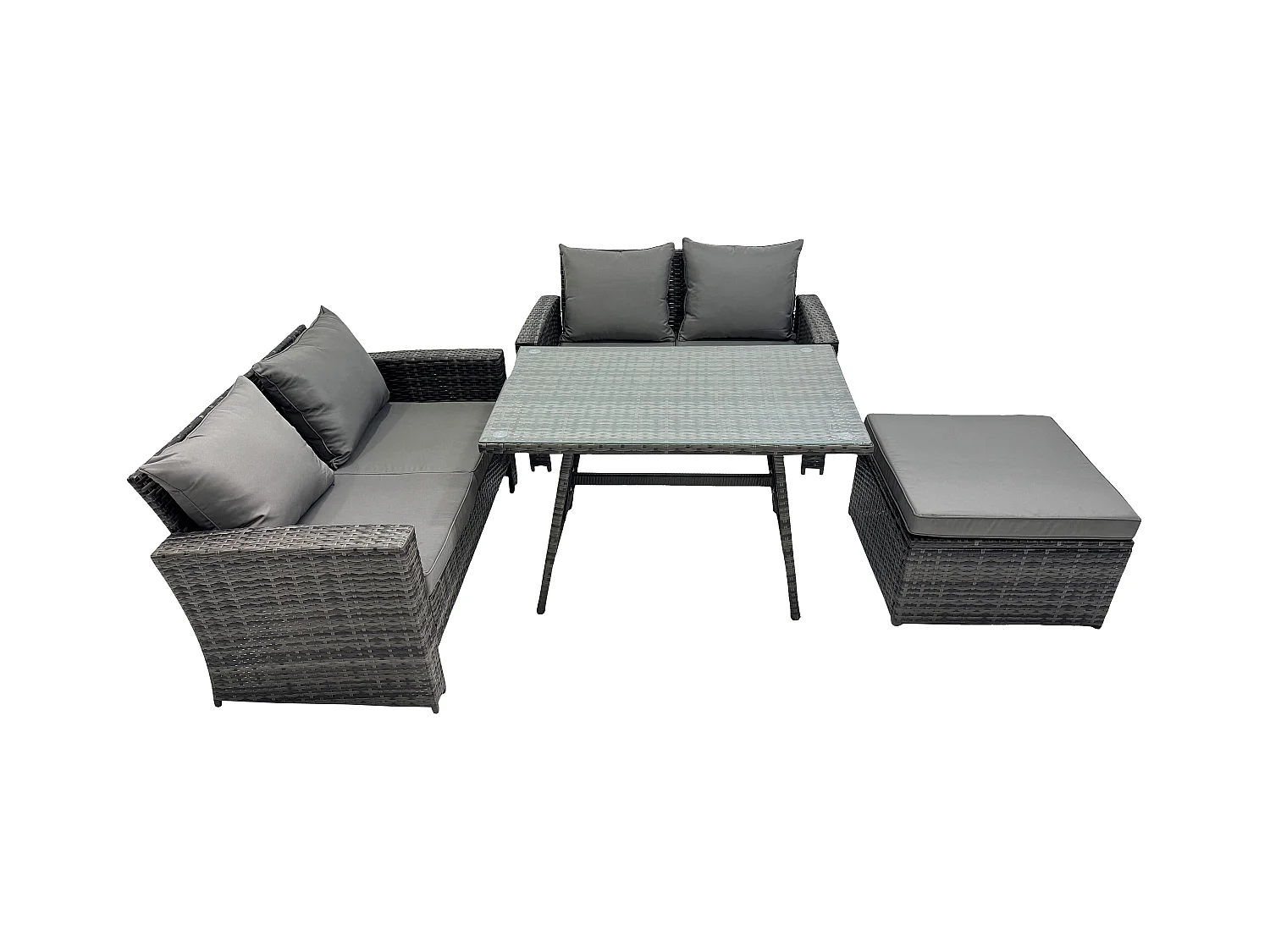 Gartenmöbelset 4 Stücke Polyrattan Garten Sofa im Freien mit 2 Großer Hockern Dunkelgrau Gemischt