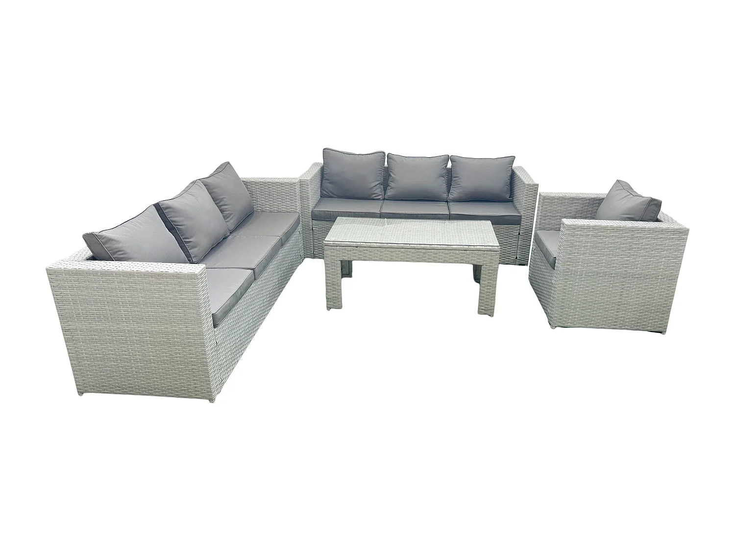 Meubles d'extérieur en rotin avec Table basse oblongue Fauteuil Gris clair mixte