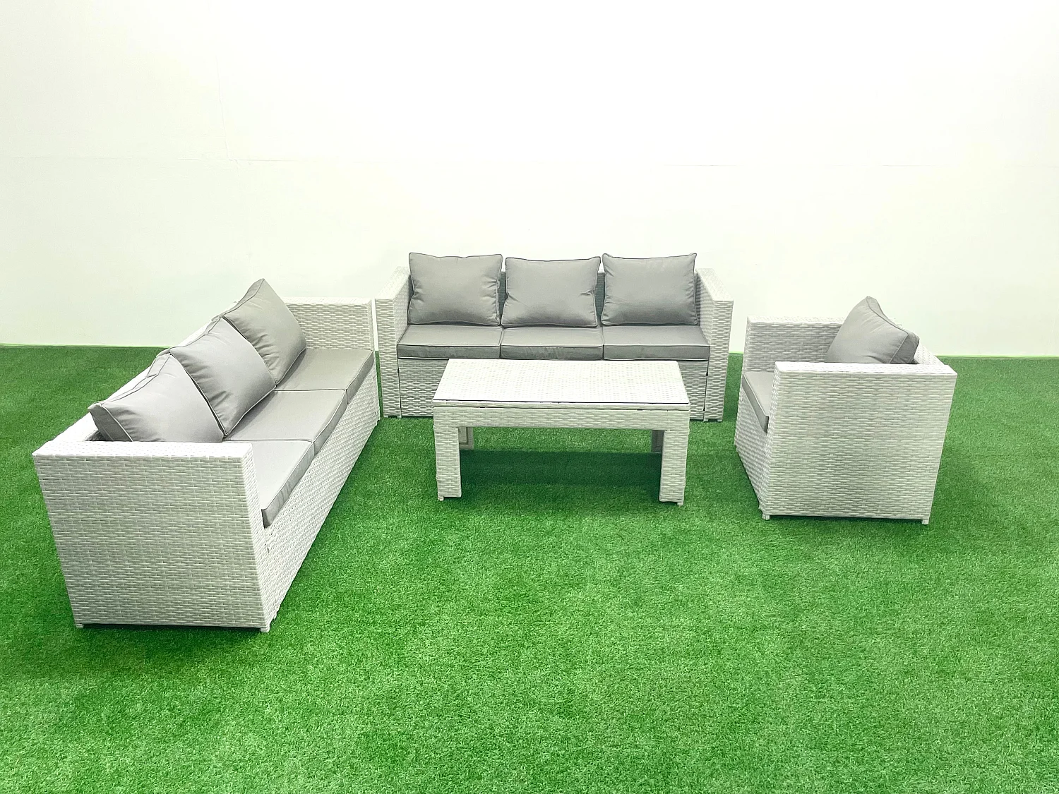 Meubles d'extérieur en rotin avec Table basse oblongue Fauteuil Gris clair mixte