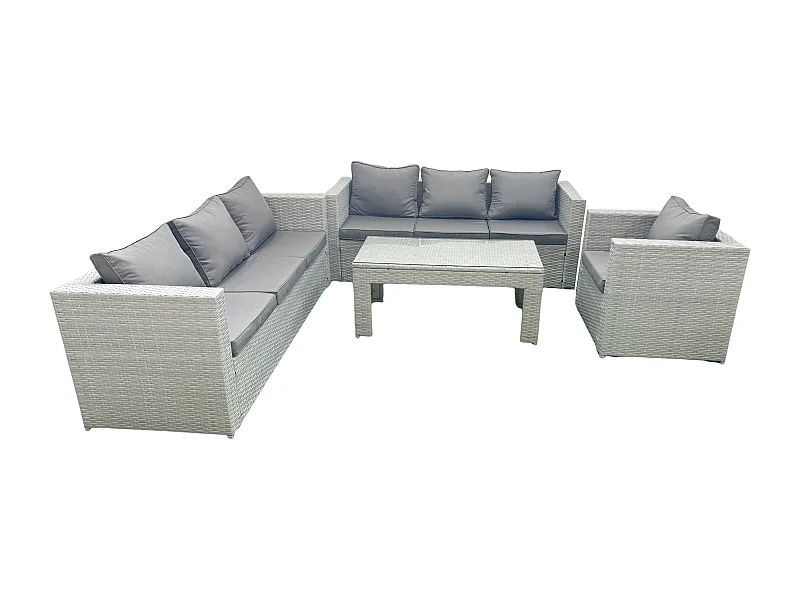 Meubles d'extérieur en rotin avec Table basse oblongue Fauteuil Gris clair mixte