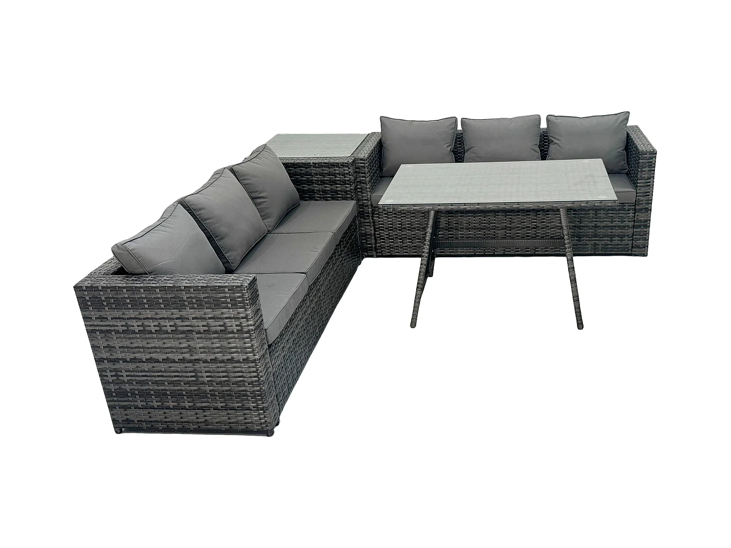 6 places Ensemble de canapé en rotin extérieur avec Table d'appoint Table à manger Gris foncé mixte