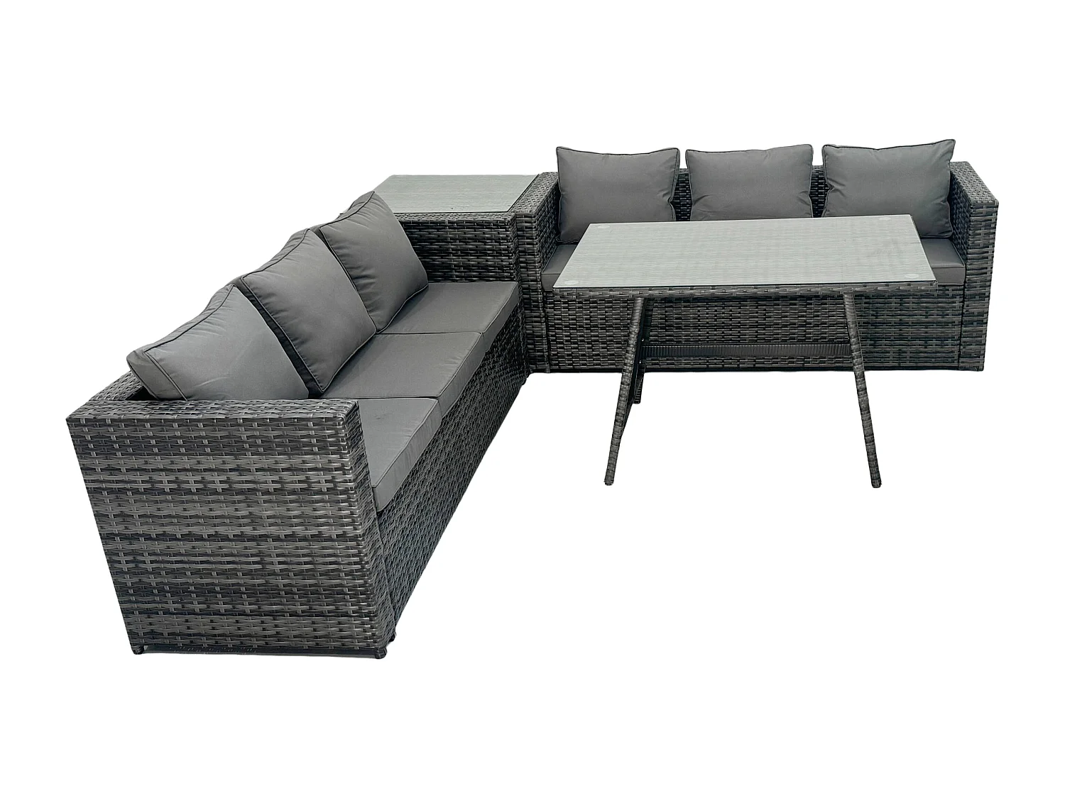 6 places Ensemble de canapé en rotin extérieur avec Table d'appoint Table à manger Gris foncé mixte