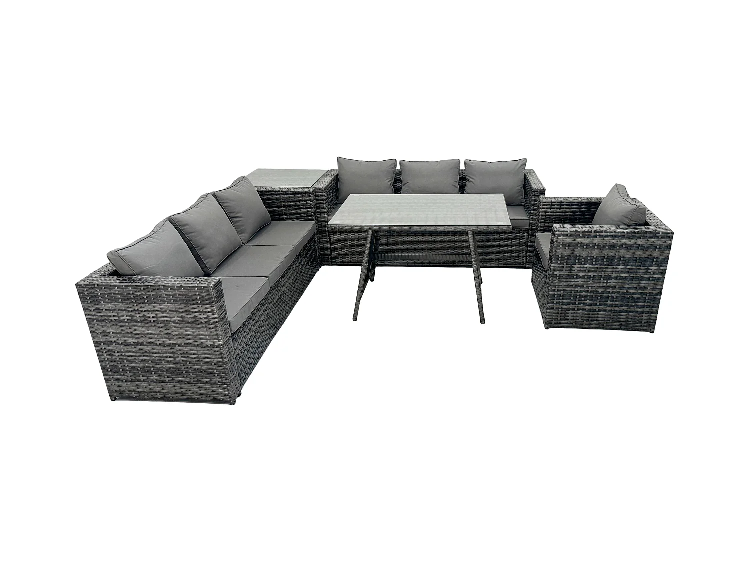 7 places Ensemble de canapé en rotin extérieur avec Table à manger Table d'appoint Fauteuil Gris foncé mixte