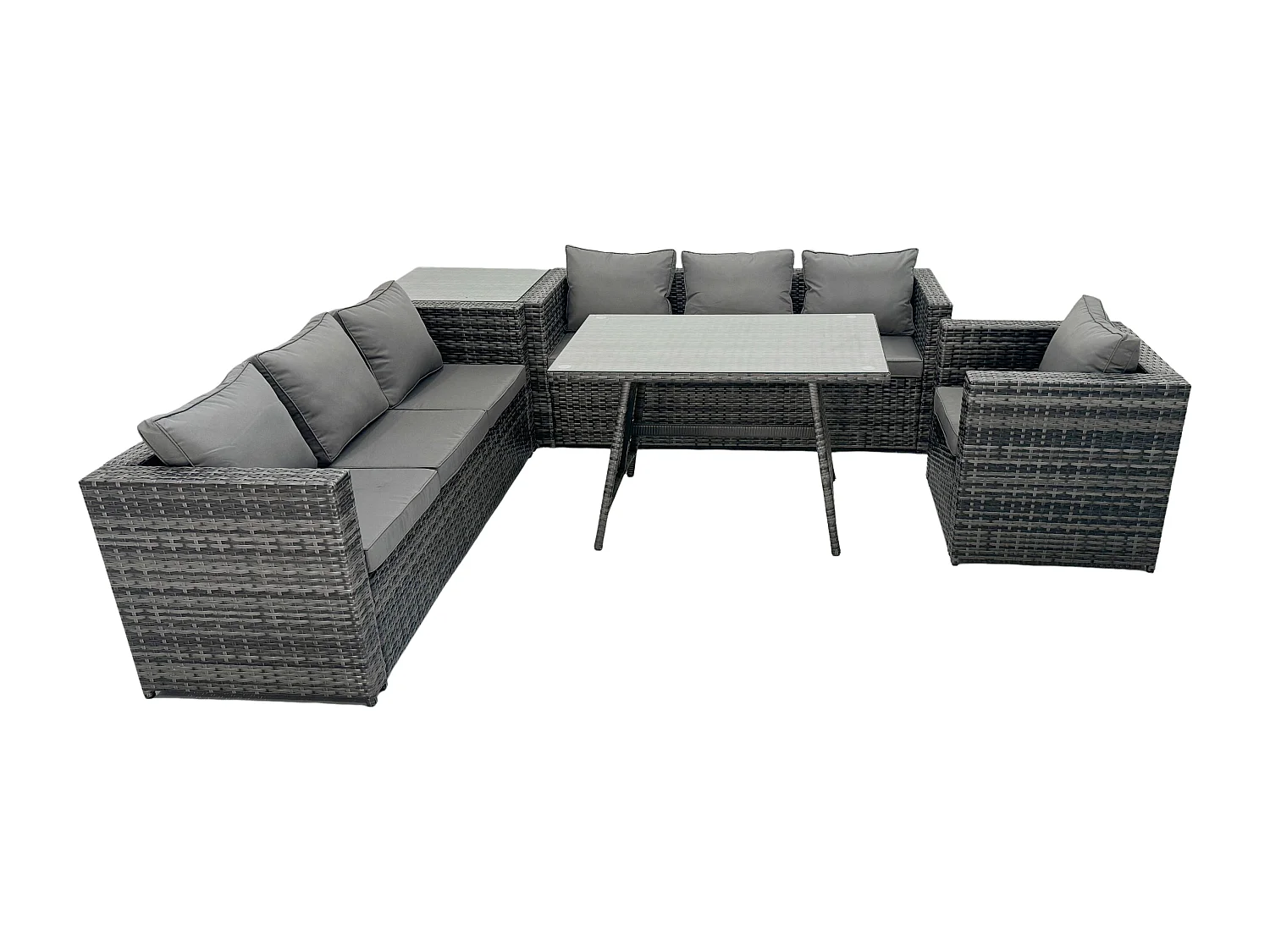 7-Sitzer Polyrattan Garten Esstisch Set Gartenmöbel Sofa mit Patio Beistelltisch Sessel Dunkelgrau Gemischt