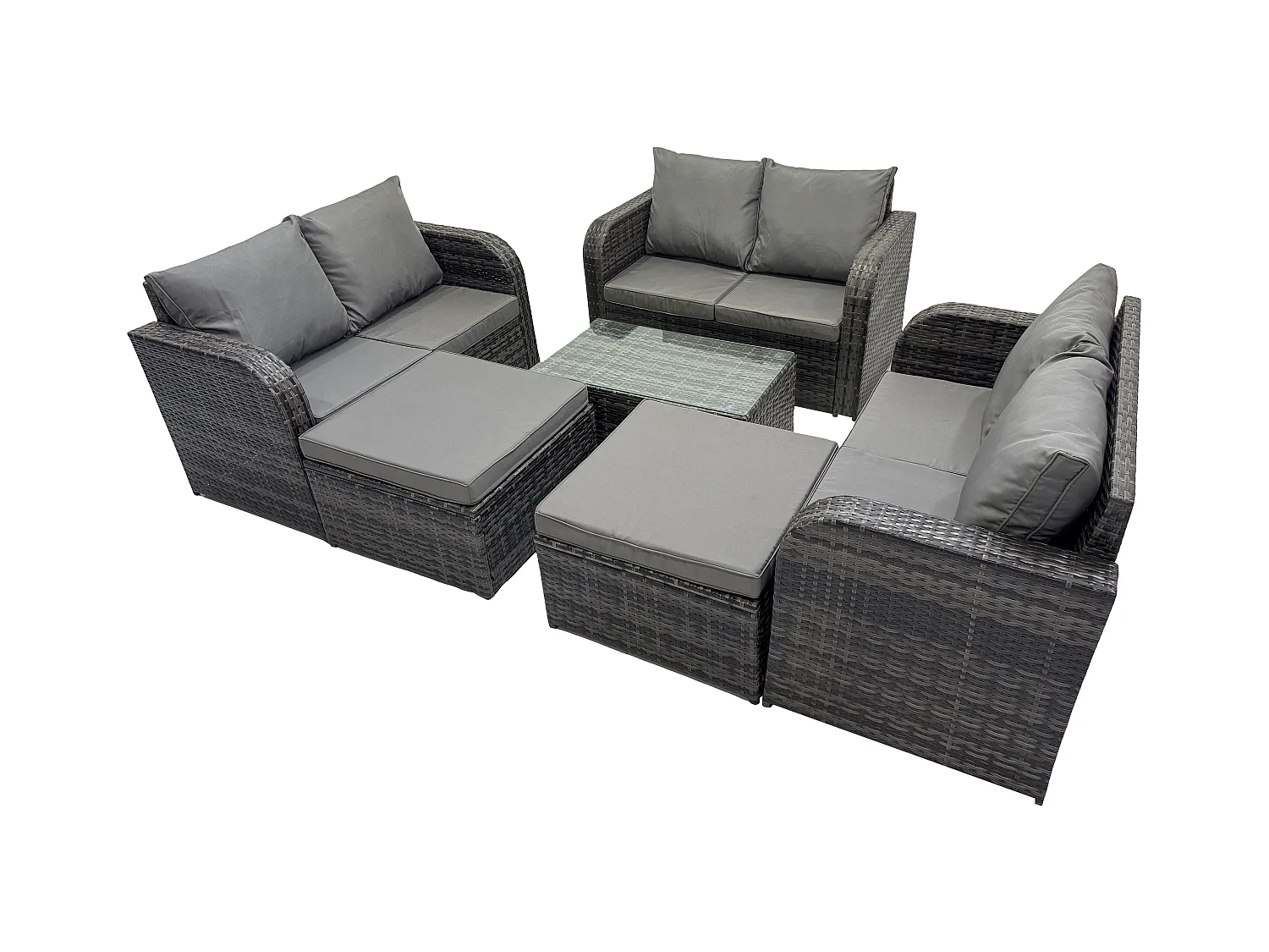 Gartenmöbelset Rattan Garten Sofa im Freien Sessel mit Gehärteter Glastisch 2 hohen Hockern Dunkelgrau Gemischt