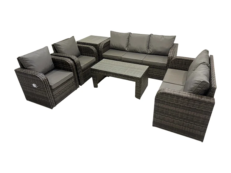 7 places Ensembles de salon de jardin avec Table basse rectangulaire Table d'appoint Gris foncé mixte