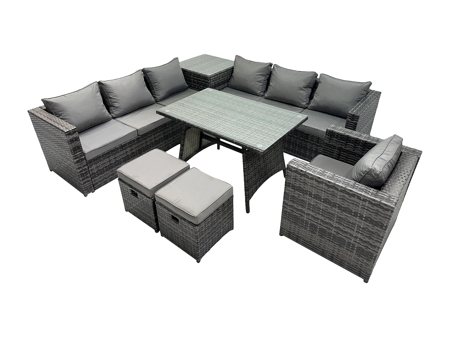 Fimous 7 Seater Grey Rattan Corner Sofa Set 2 Table Armchair Footstool Garden Furniture Outdoor