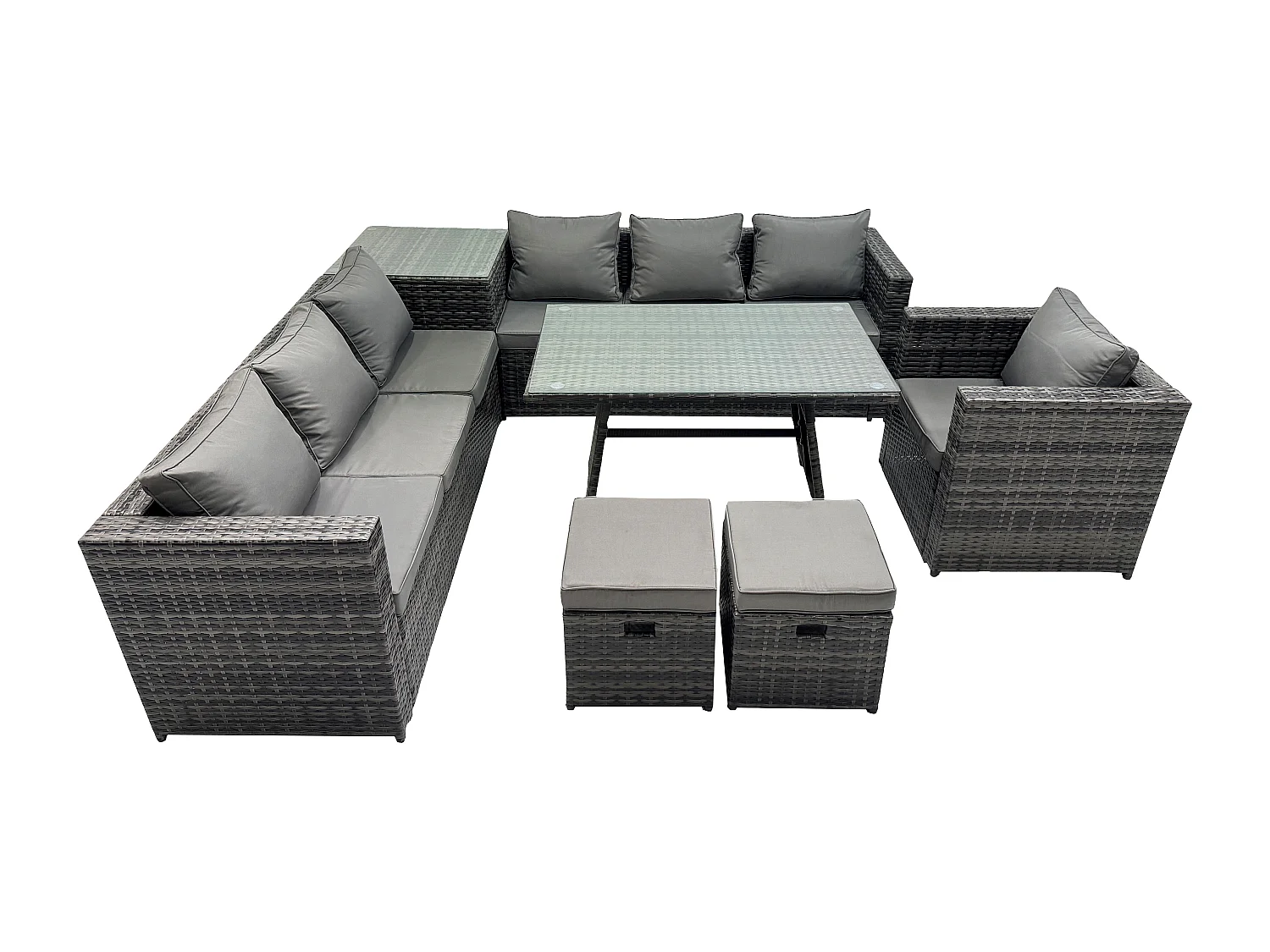 Fimous 7 Seater Grey Rattan Corner Sofa Set 2 Table Armchair Footstool Garden Furniture Outdoor