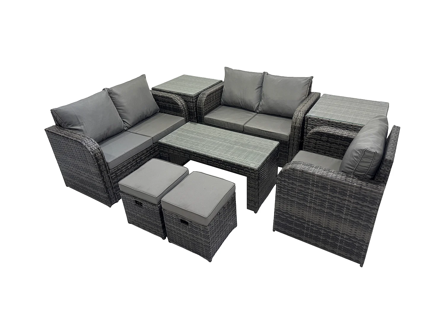 7 places Ensembles de salon de jardin avec 2 Tables d'appoint 2 Petits tabourets Gris foncé mixte