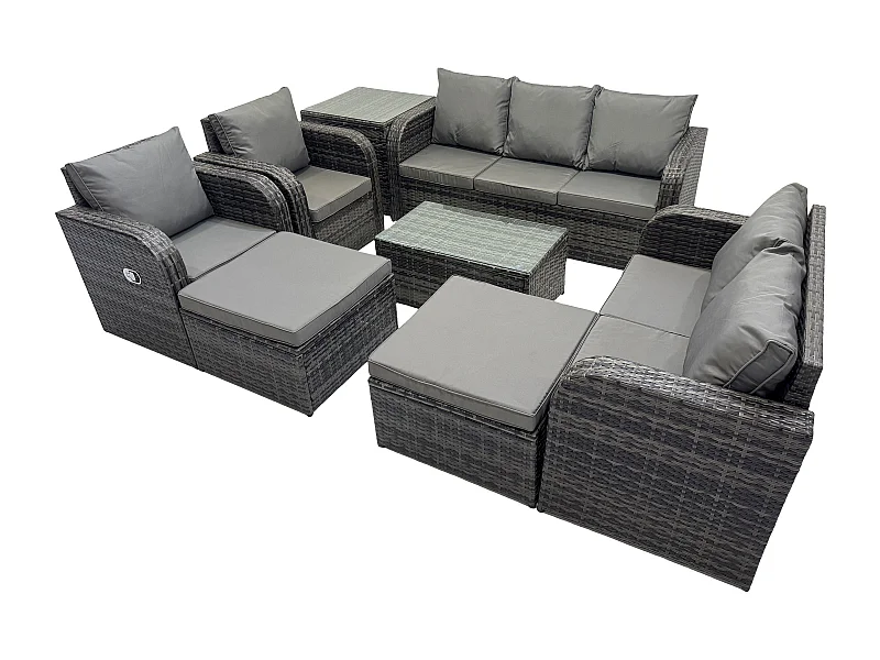 Ensembles de meubles de jardin 9 places Ensemble de canapés en rotin avec Table basse Chaise inclinable Canapé d'amour 2 Tables d'appoint 2 Grand tabourets