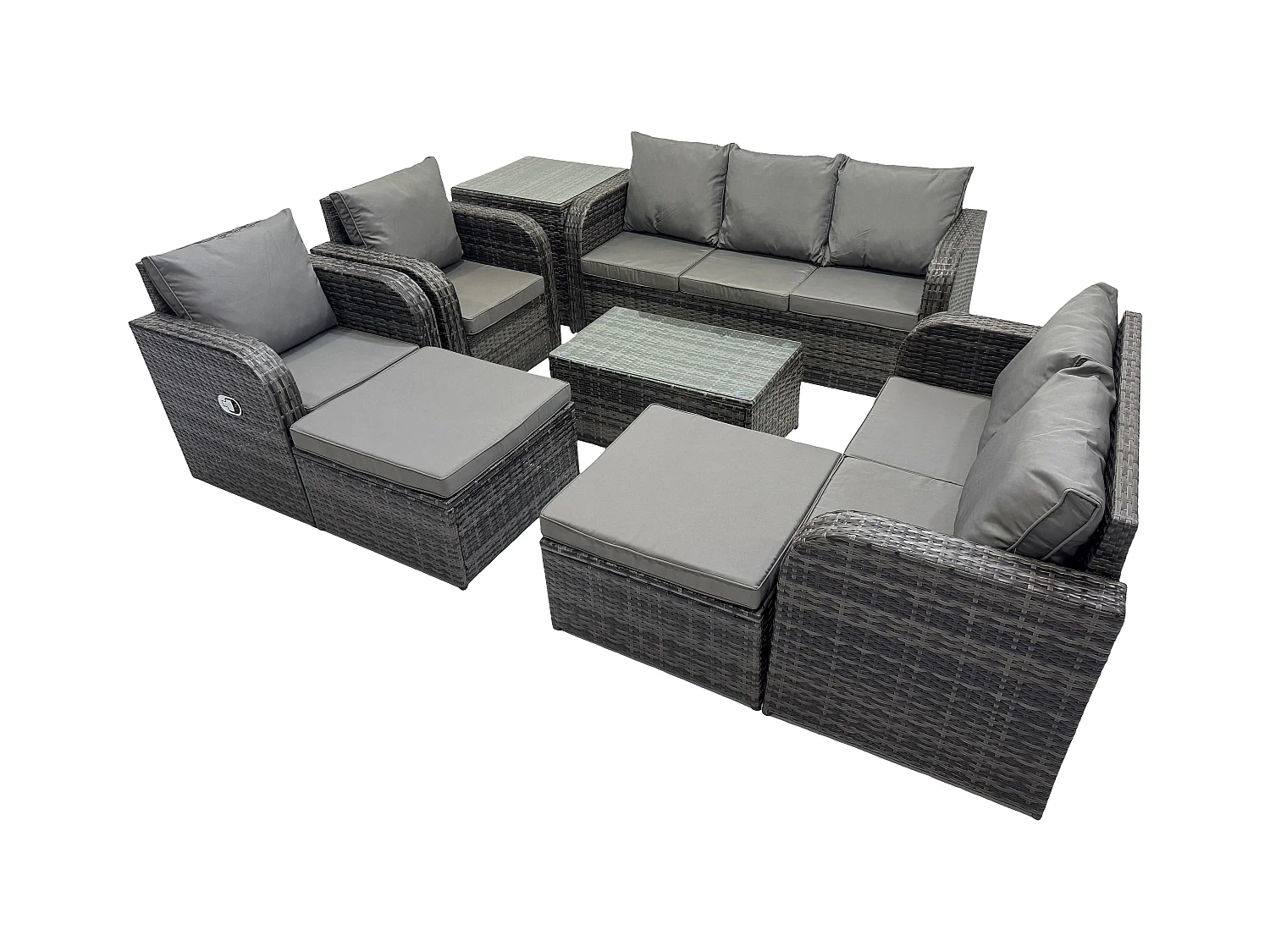 Ensembles de meubles de jardin 9 places Ensemble de canapés en rotin avec Table basse Chaise inclinable Canapé d'amour 2 Tables d'appoint 2 Grand tabourets