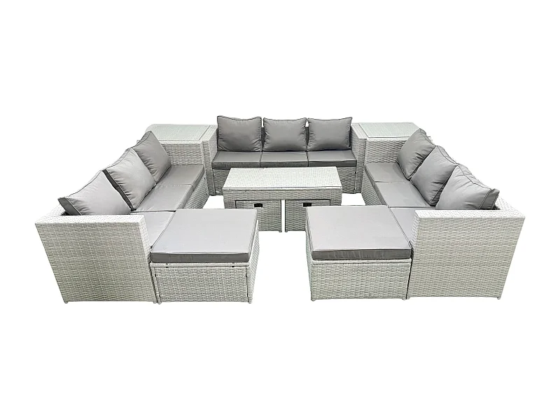 Salon de Jardin Ensemble avec Coussins gris 14 places avec Table basse et 2 Tables d'appoint