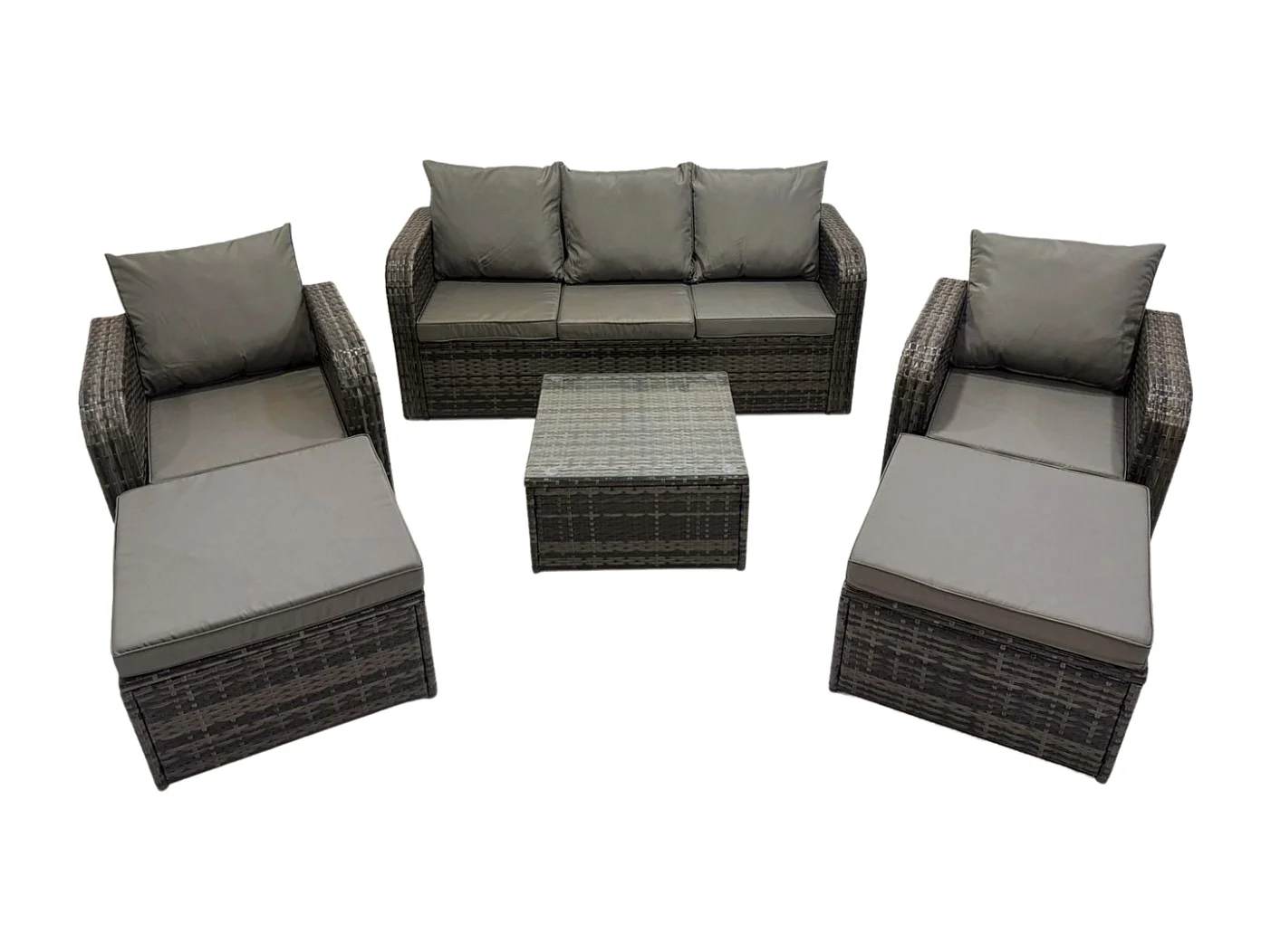 7 places Dossier haut Salon de jardin avec Table basse carrée 2 Grand tabourets Ensemble de canapés en rotin Gris foncé mixte