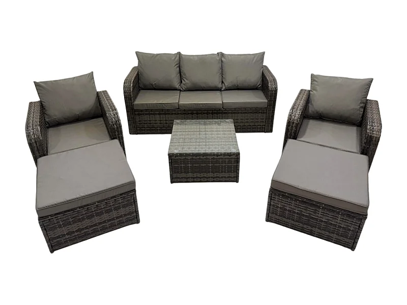 7 places Dossier haut Salon de jardin avec Table basse carrée 2 Grand tabourets Ensemble de canapés en rotin Gris foncé mixte