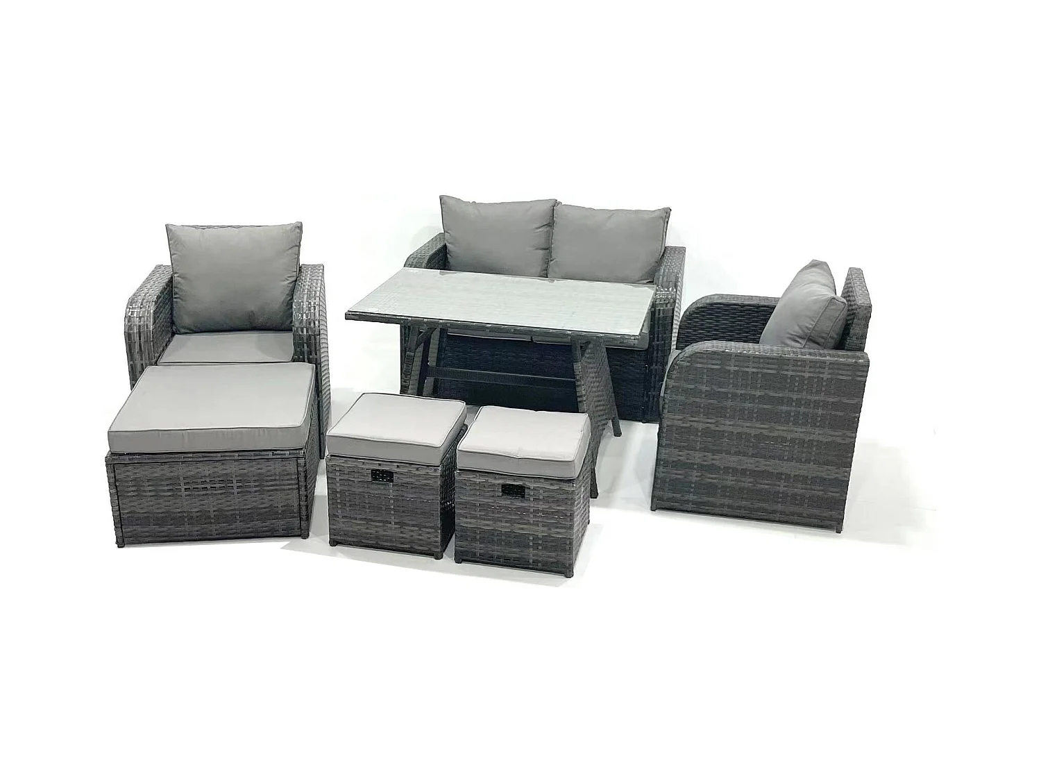 Gartenmöbel-Set Rattan Sofa Esstisch Set mit Liegestühle 3 Hockern Dunkelgrau Gemischt