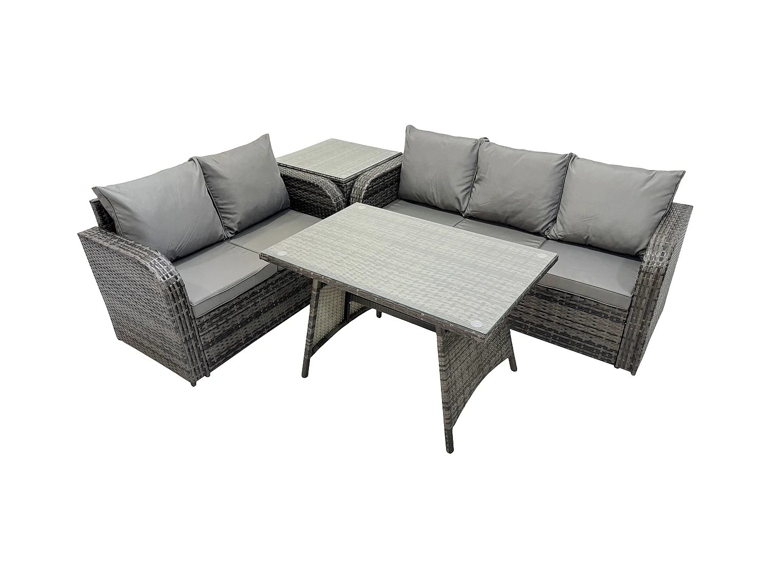 Hoher Rücken Polyrattan Sofa Set Gartenmöbel Esstisch Set Love Sofa 3-Sitzer Sofa Beistelltisch