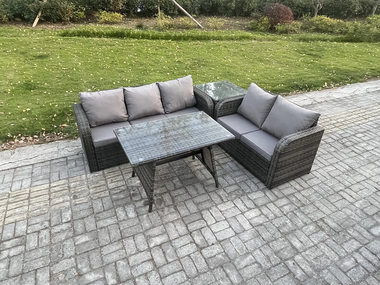 Dossier haut Ensemble de meubles de jardin en rotin Table à manger Set Canapé d'amour Canapé 3 places Table d'appoint