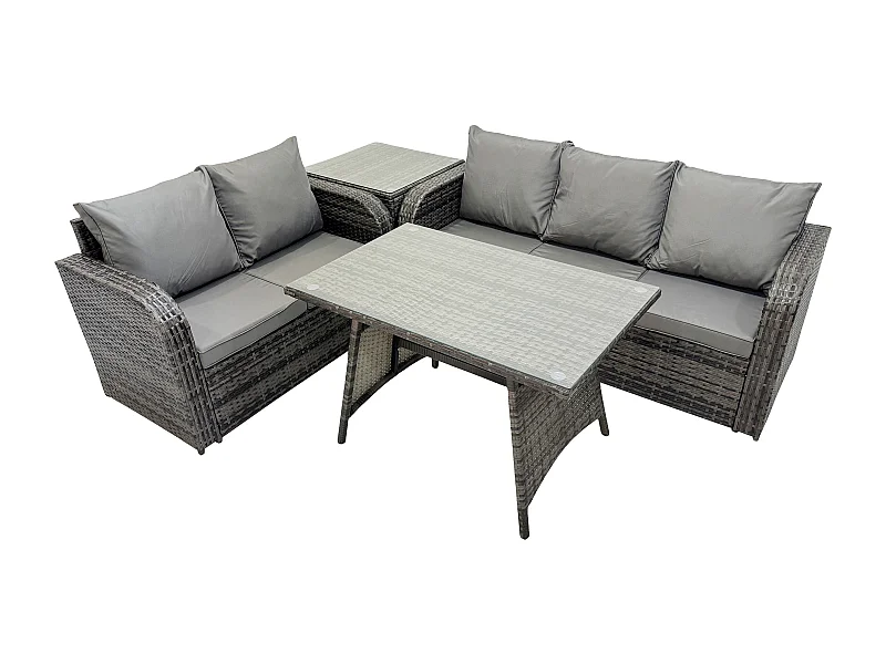 Dossier haut Ensemble de meubles de jardin en rotin Table à manger Set Canapé d'amour Canapé 3 places Table d'appoint