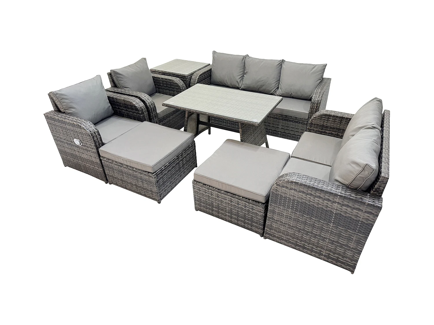 Salon de jardin exterieur 9 places Ensemble de canapés en rotin avec Table à manger 2 Grand tabourets Table d'appoint Gris foncé mixte