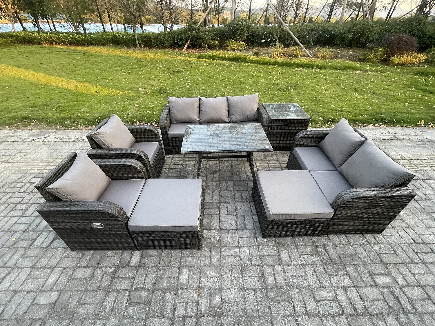 Polyrattan Gartenmöbelset 9-Sitzer Garten Lounge Set mit Esstisch 2 hohen Hockern Beistelltisch Dunkelgrau Gemischt