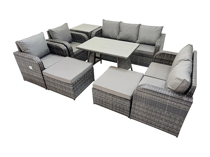 Polyrattan Gartenmöbelset 9-Sitzer Garten Lounge Set mit Esstisch 2 hohen Hockern Beistelltisch Dunkelgrau Gemischt