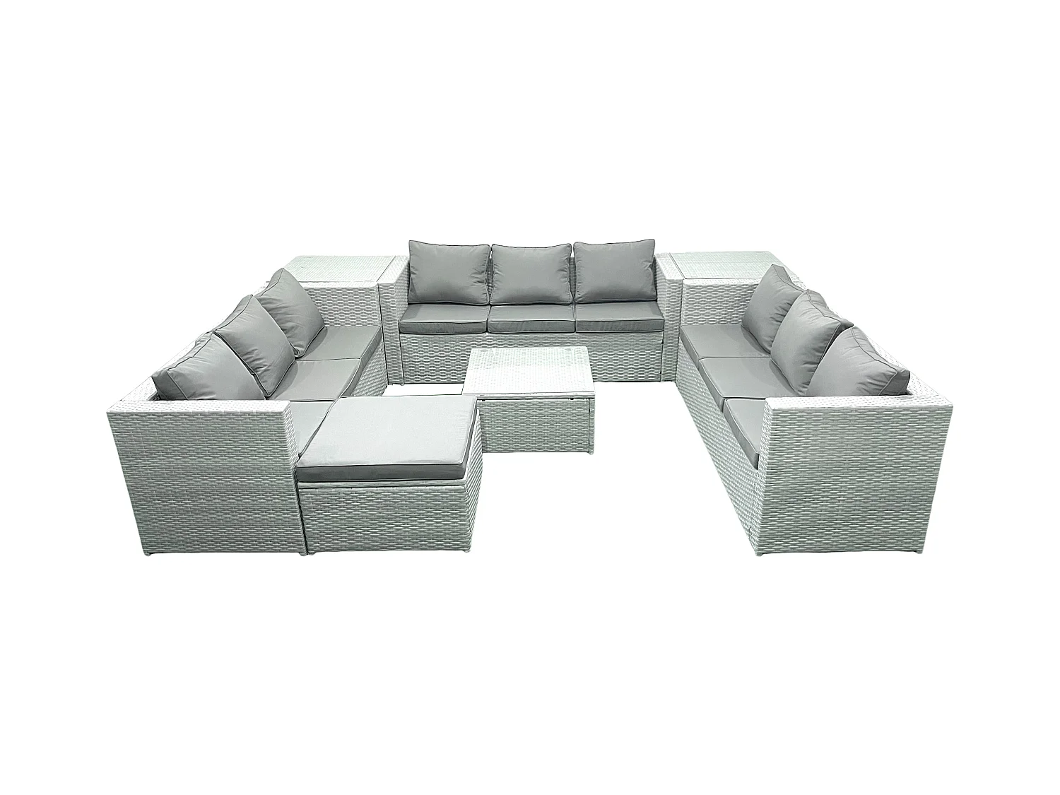 Ensemble de meubles de jardin en rotin 10 places avec Canapé Grand tabouret 2 Tables d'appoint Gris clair mixte