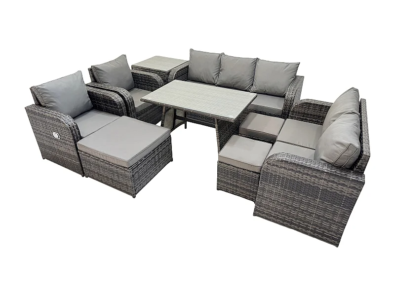 Polyrattan Gartenmöbelset 10-Sitzer Garten Lounge Set mit Esstisch 3 Hockern Beistelltisch Dunkelgrau Gemischt