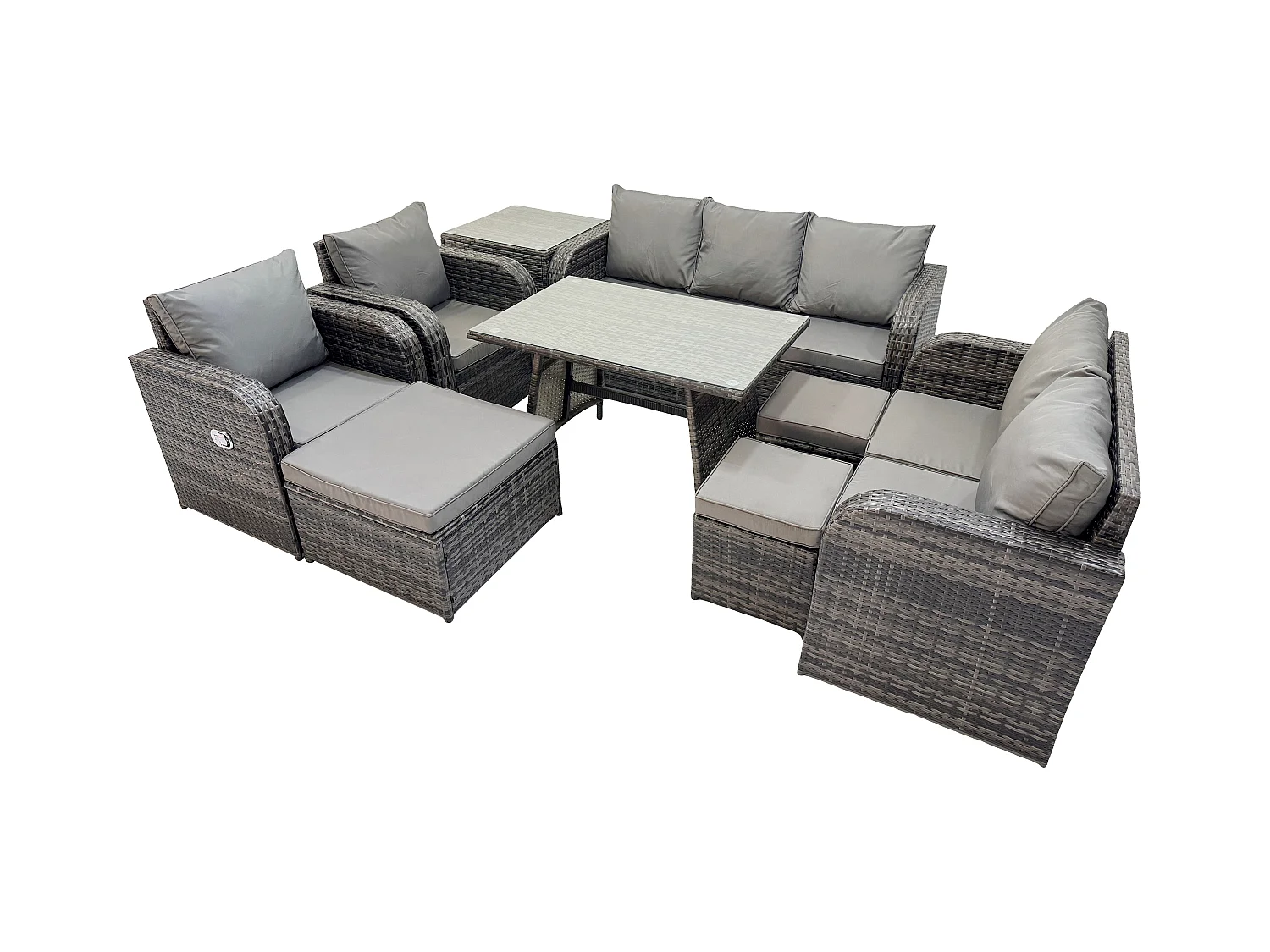 Polyrattan Gartenmöbelset 10-Sitzer Garten Lounge Set mit Esstisch 3 Hockern Beistelltisch Dunkelgrau Gemischt