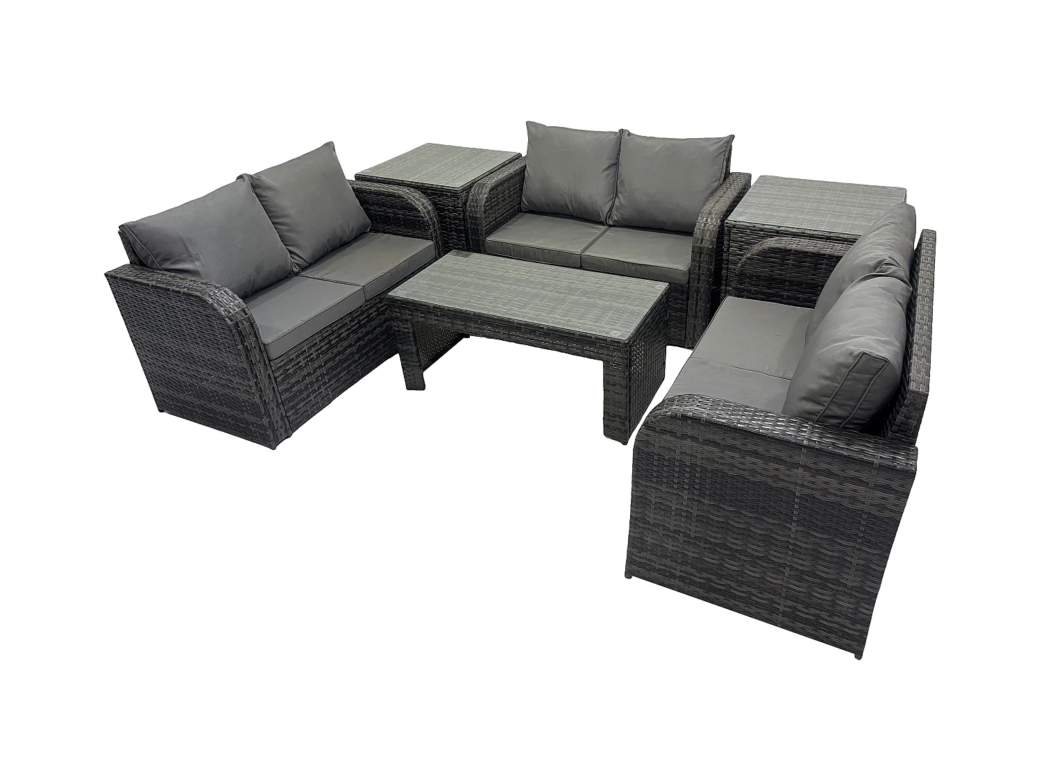 6 places Salon de jardin Meubles de jardin avec Table basse Canapé à deux places 2 Tables d'appoint Gris foncé mixte