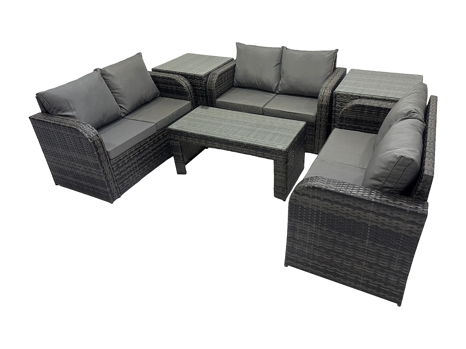 6-Sitzer Polyrattan Gartenmöbel Set Patio Sofa Set mit Couchtisch Loveseat Sofa 2 Beistelltischen Dunkelgrau Gemischt
