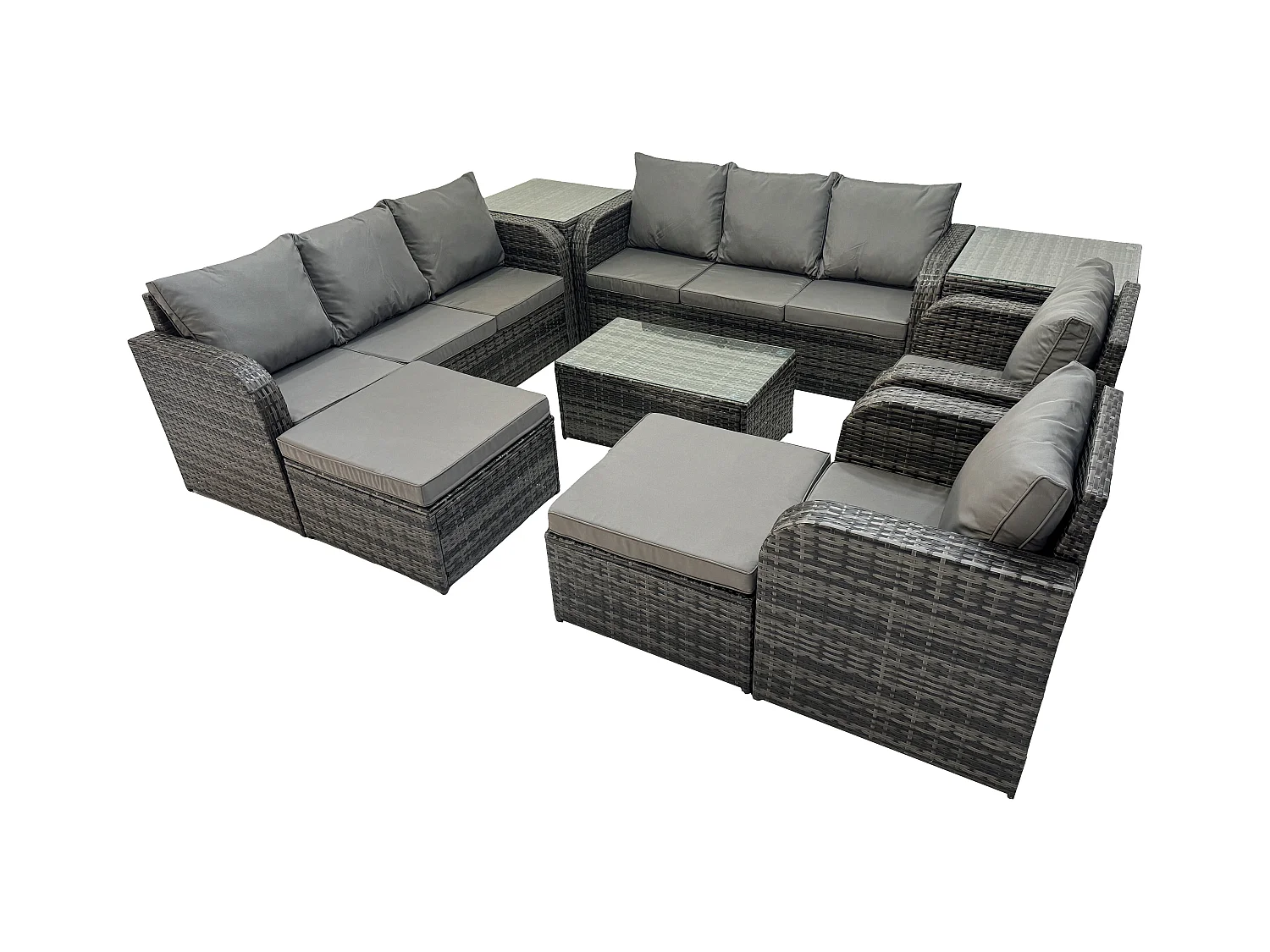 10 places Ensemble de canapés en rotin avec Canapé 3 places Chaise inclinable 2 Grand tabourets Canapé 3 places 2 Tables d'appoint Gris foncé mixte