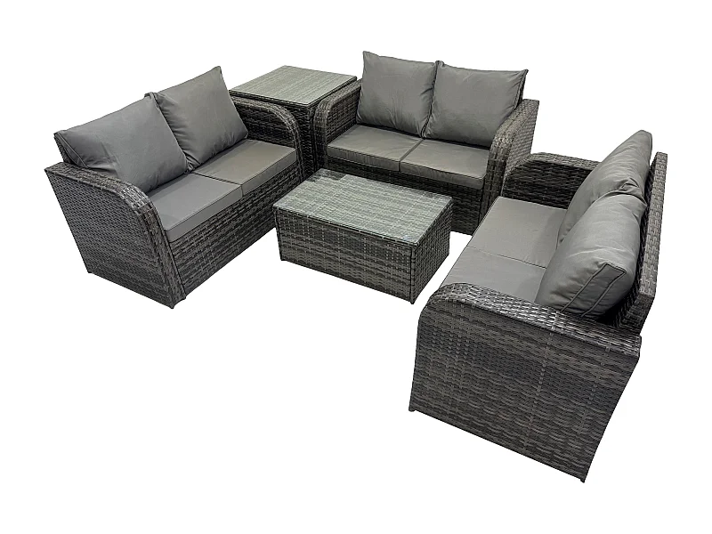 Gartenmöbel-Sets 6-Sitzer Polyrattan Möbel Sofa Sets mit Rechteckiger Couchtisch Love Sofa Beistelltisch Dunkelgrau Gemischt