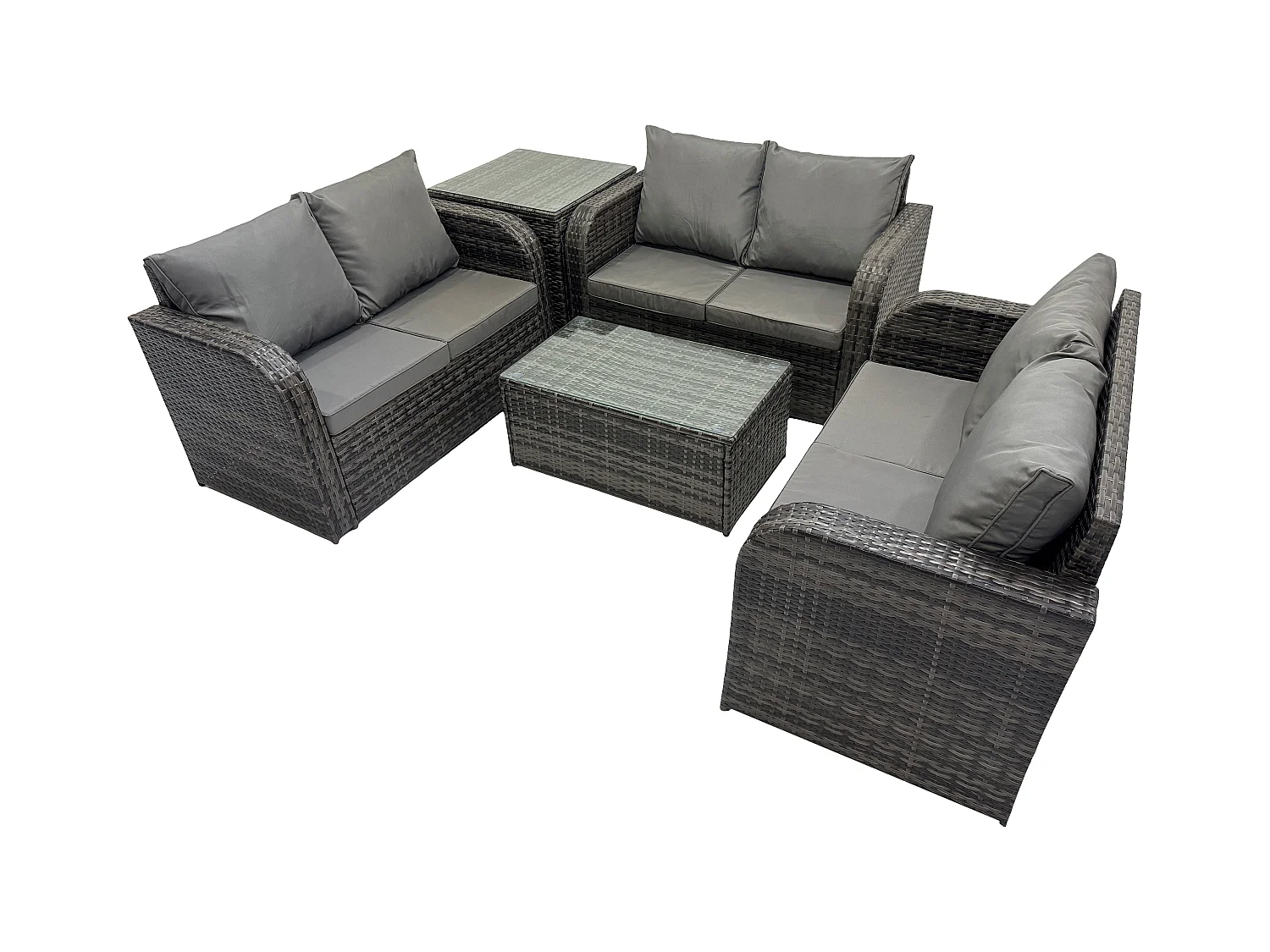 Ensemble de meubles de jardin en polyrotin 6 places avec Table basse rectangulaire Canapé d'amour Table d'appoint Gris foncé mixte