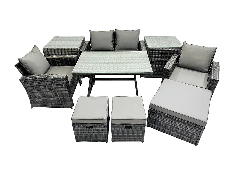 7 places Gris foncé mixte Dossier haut Rattan Canapé Set Table à manger Garden Furniture Outdoor