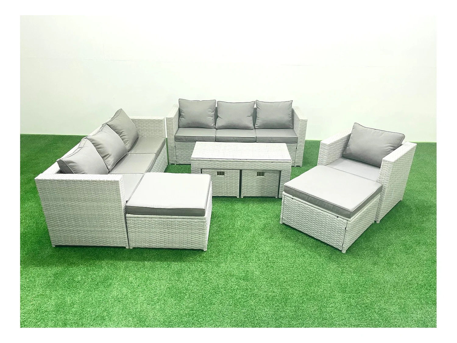 Salon de Jardin Ensemble avec Coussins gris 11 places avec Fauteuil et Table basse