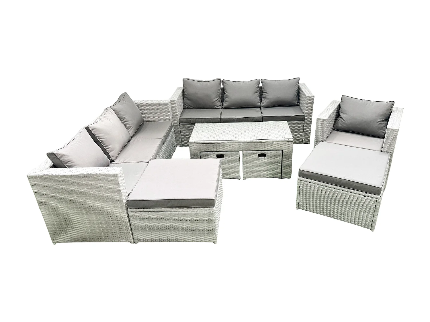 Salon de Jardin Ensemble avec Coussins gris 11 places avec Fauteuil et Table basse