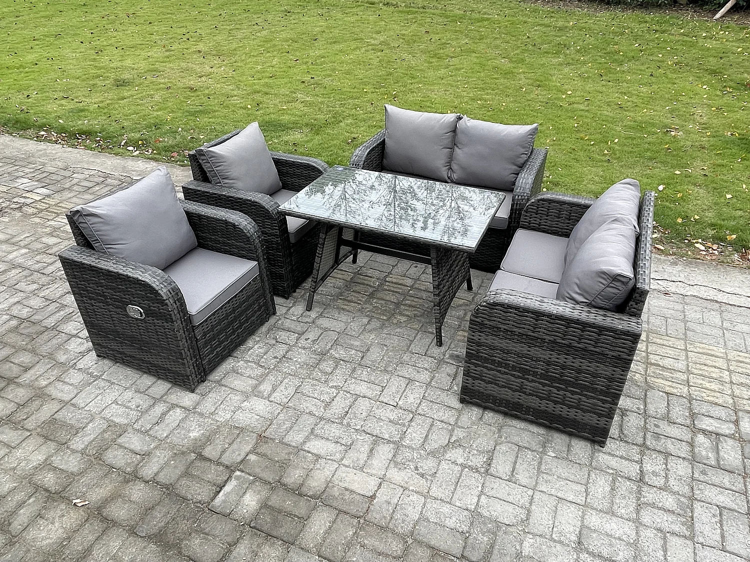 Ensemble de canapé en rotin extérieur avec Table à manger rectangulaire Gris foncé mixte