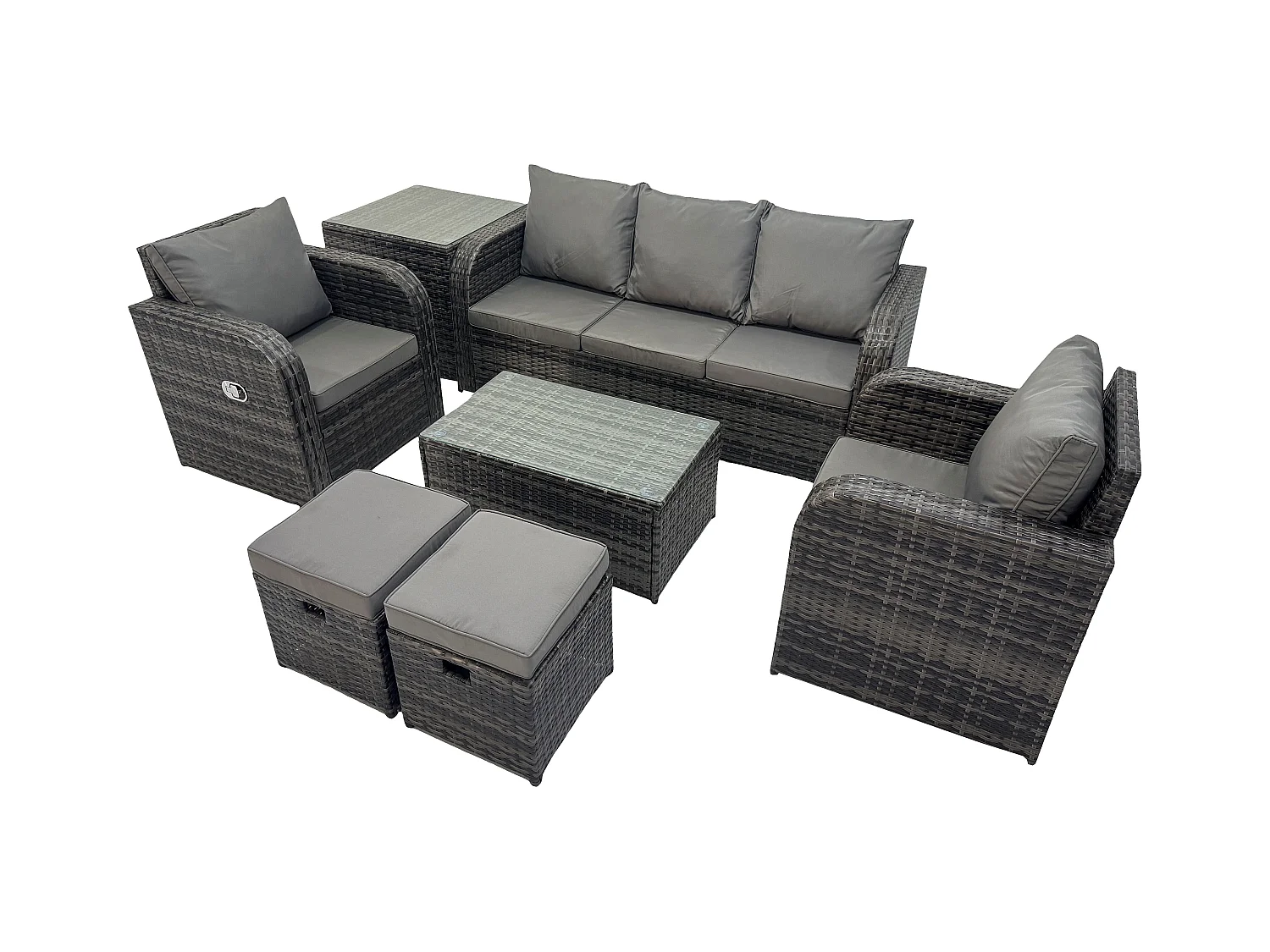 Polyrattan Gartenmöbelset Garten Lounge Set mit Liegestühle Rechteckiger Couchtisch Beistelltisch 2 kleine Fußhockern Dunkelgrau Gemischt