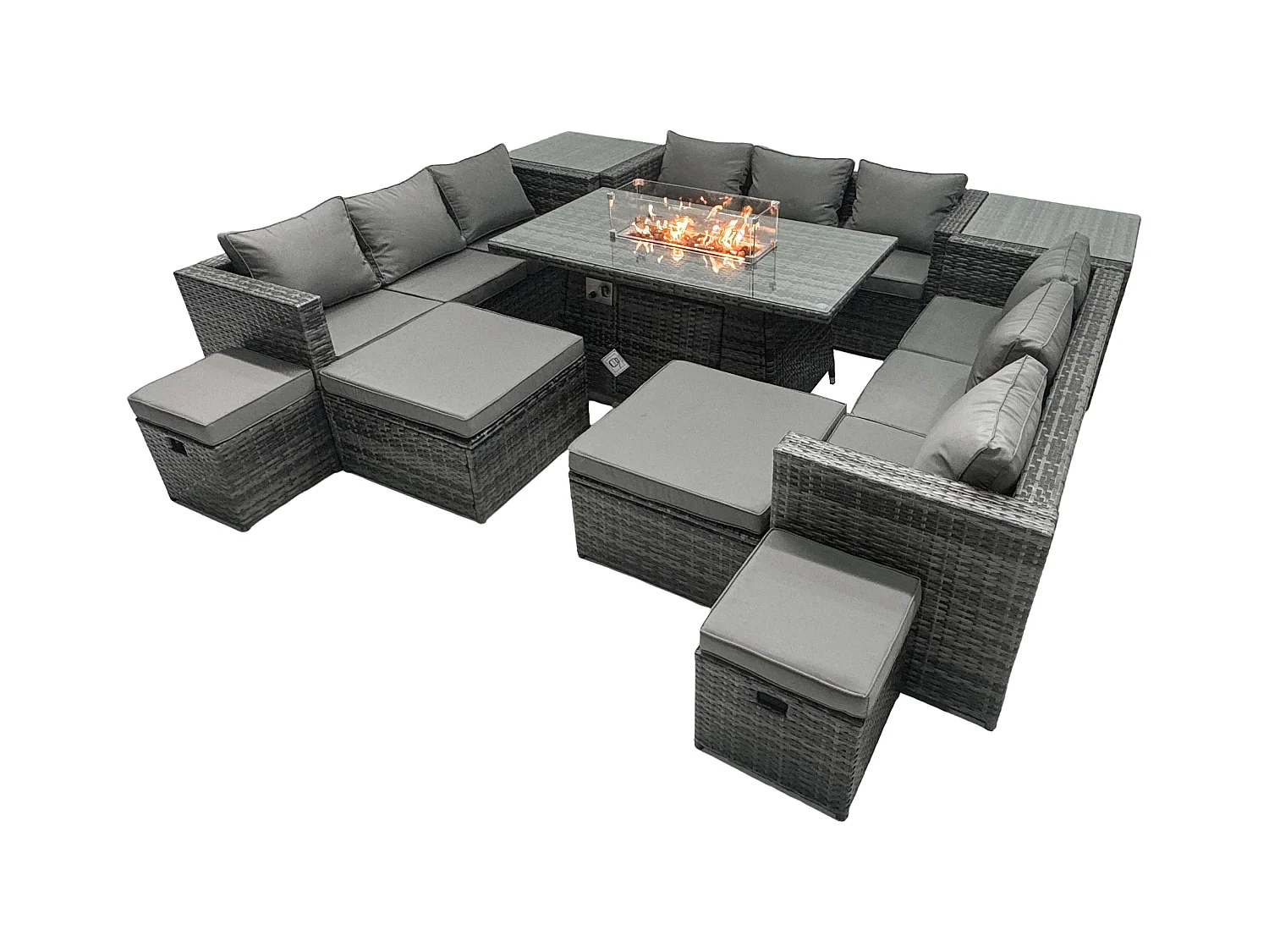 Ensemble de meubles de jardin en rotin ave Table de foyer à gaz 13 places Ensemble de canapés avec 4 Tabourets 2 Tables d'appoint