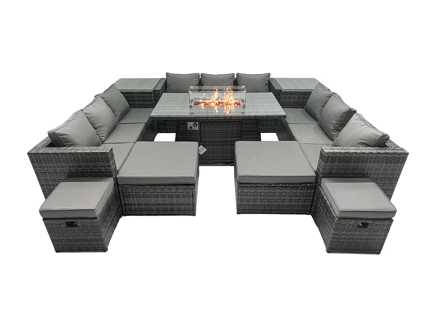 Ensemble de meubles de jardin en rotin ave Table de foyer à gaz 13 places Ensemble de canapés avec 4 Tabourets 2 Tables d'appoint