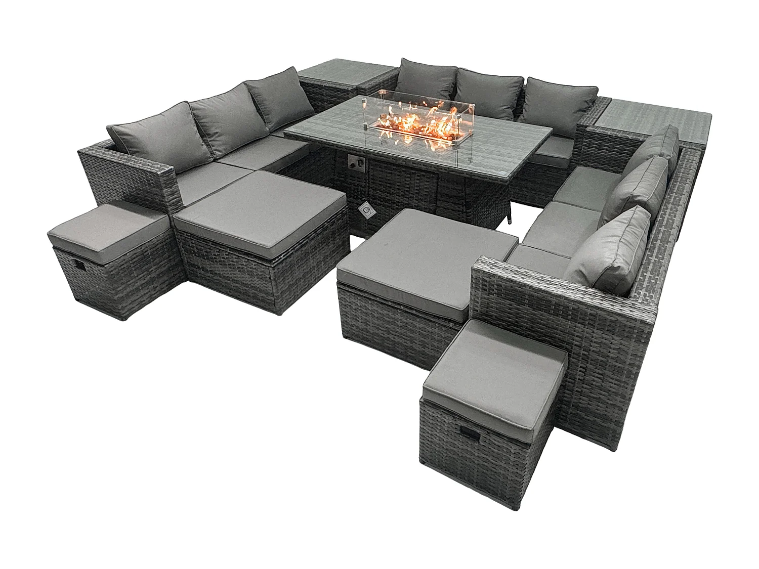 Ensemble de meubles de jardin en rotin ave Table de foyer à gaz 13 places Ensemble de canapés avec 4 Tabourets 2 Tables d'appoint