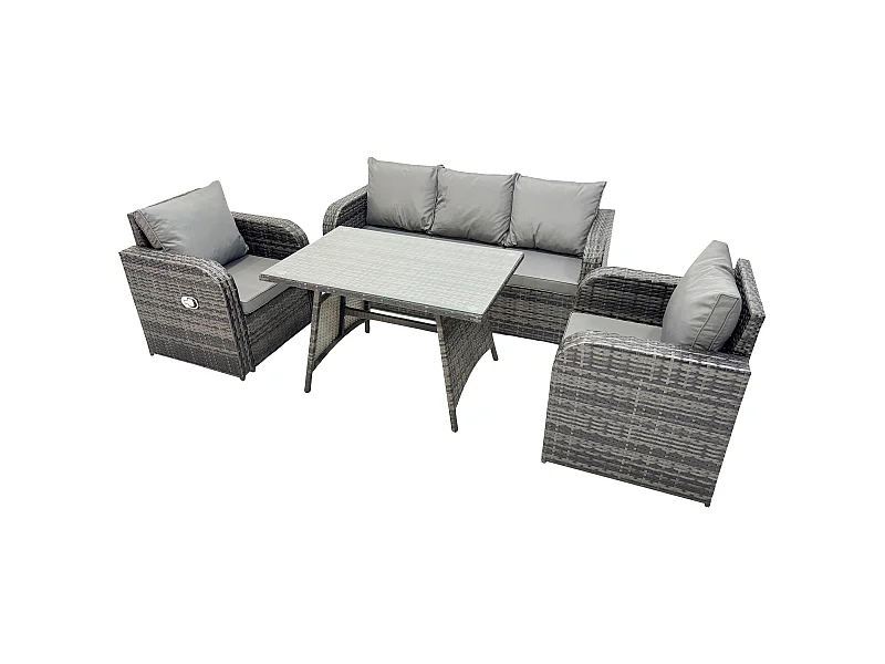 Hoher Rücken Rattan Gartenmöbel Sets mit Rechteckiger Esstisch Liegestühle 3-Sitzer Sofa