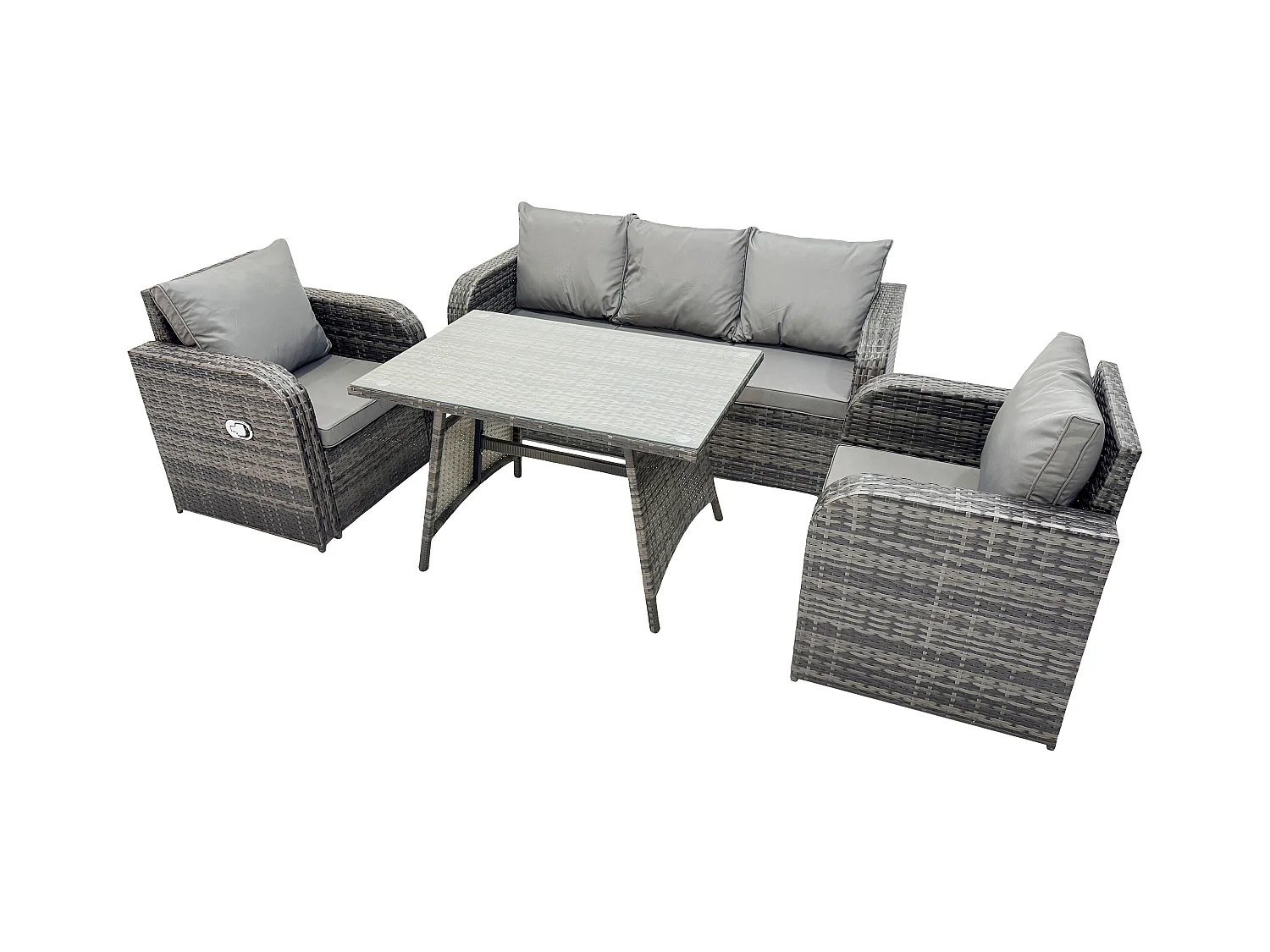 Hoher Rücken Rattan Gartenmöbel Sets mit Rechteckiger Esstisch Liegestühle 3-Sitzer Sofa