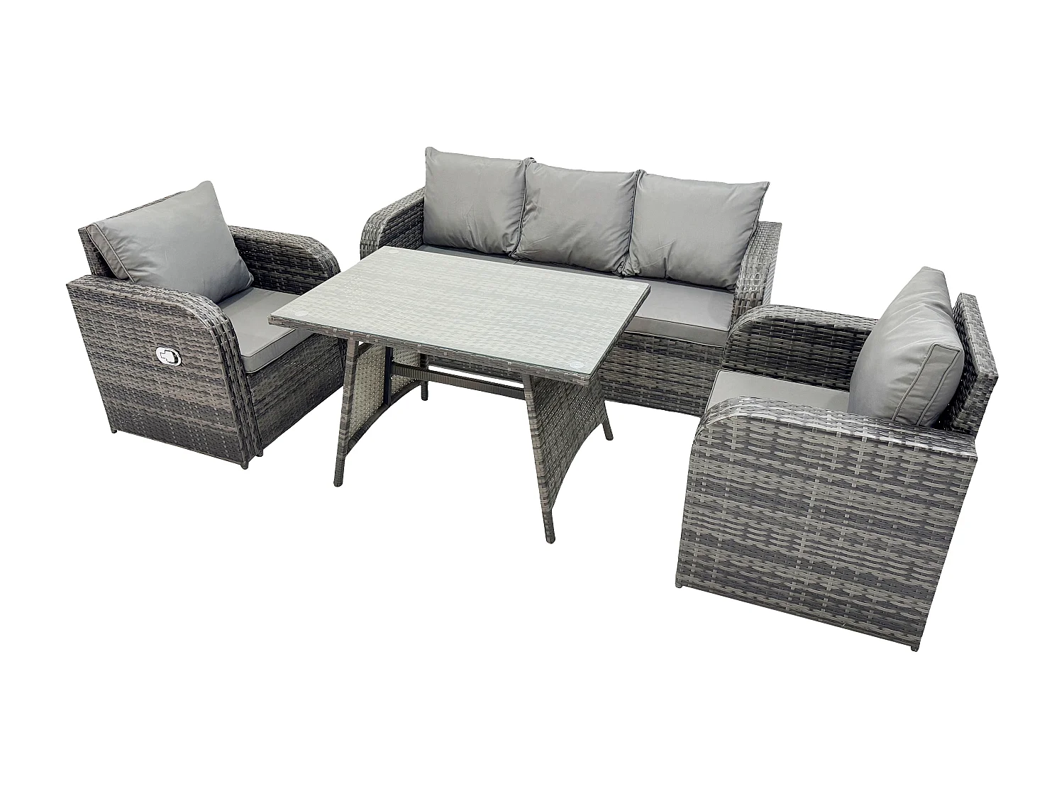 Hoher Rücken Rattan Gartenmöbel Sets mit Rechteckiger Esstisch Liegestühle 3-Sitzer Sofa